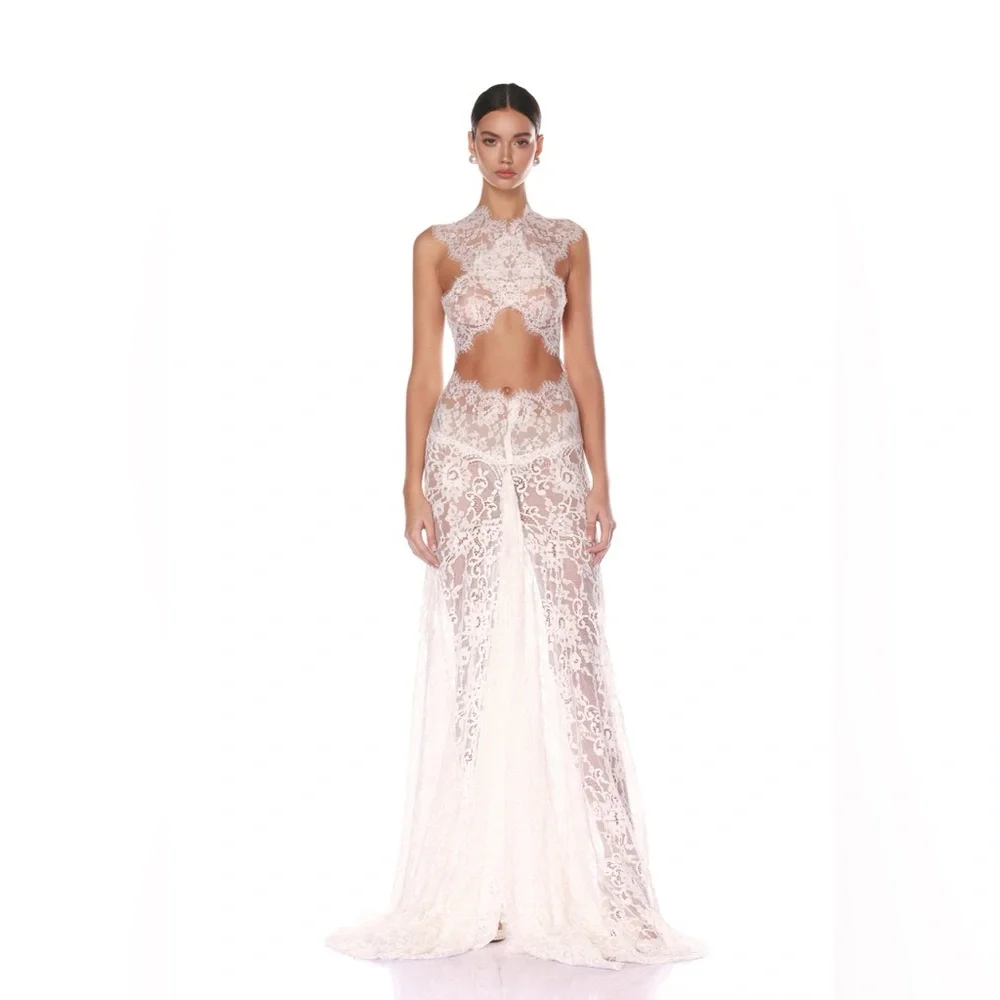 NWOT BRONX AND BANCO Naia Lace Gown in White Wedding Evening Gown